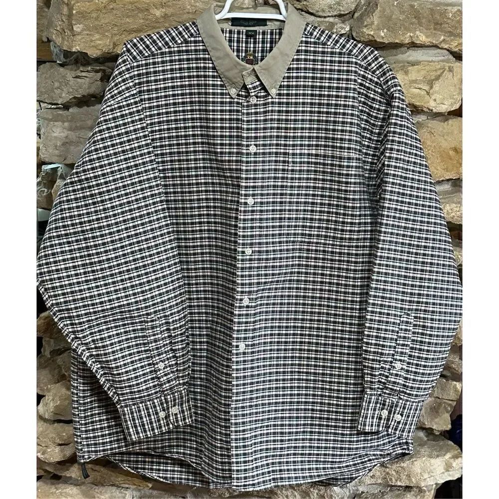 Hunt Club Men's Green Red Checkered Long Sleeve Button Down Cotton Shirts Size 3
